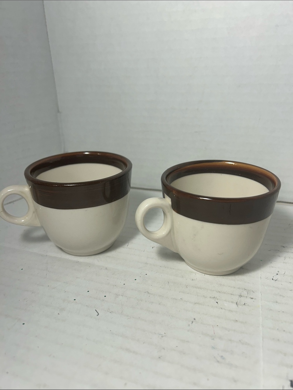 Cream Ceramic Coffee Mugs with Brown Rim - Set of 2